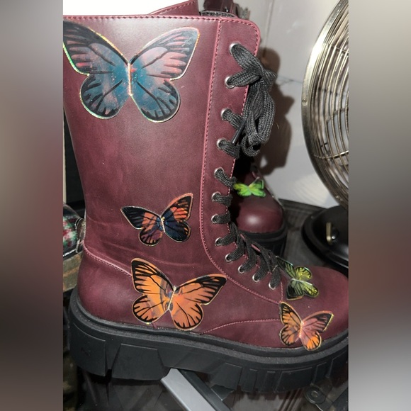 Burgundy Butterfly Boots - Picture 2 of 2